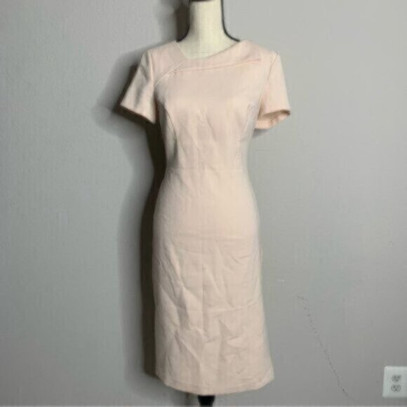 Vince Camuto Light Pink Short Sleeve Sheath Midi Dress Side Slit - Picture 3 of 14